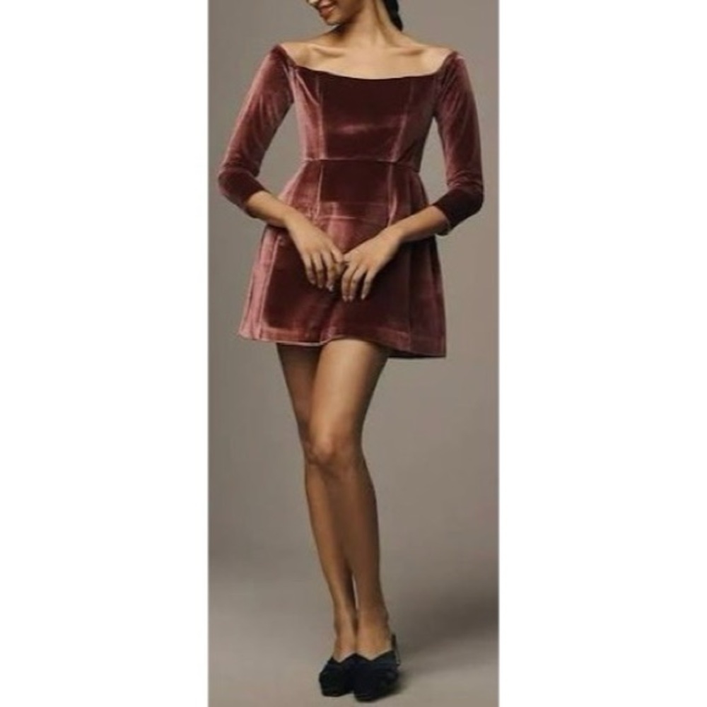 Anthropologie Hutch Velvet 3/4 Sleeve Square Neck Mini Dress Size 6 NEW